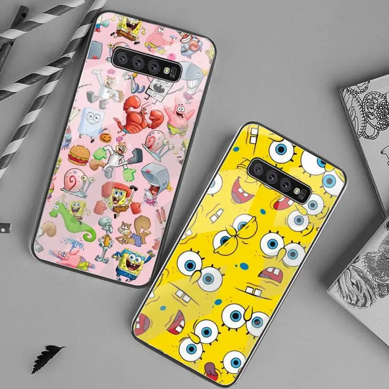

Cute cartoon spongebob Phone Case Tempered Glass For Samsung S20 Ultra S7 S8 S9 S10 Note 8 9 10 Pro Plus Cover