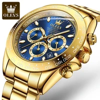 olevs gold stainless steel watches for men automatic chronograph gold bezel waterproof luminous date