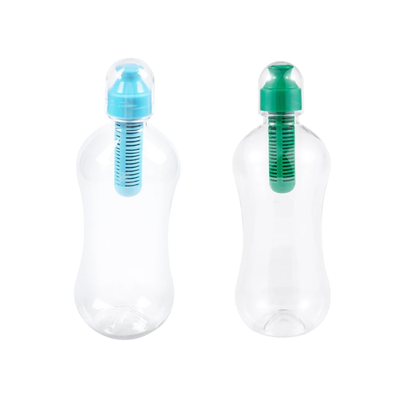 

2 Pcs 550ML Outdoor Water Bobble Hydration Filter Bottle Filtered Drinking, Blue & Green