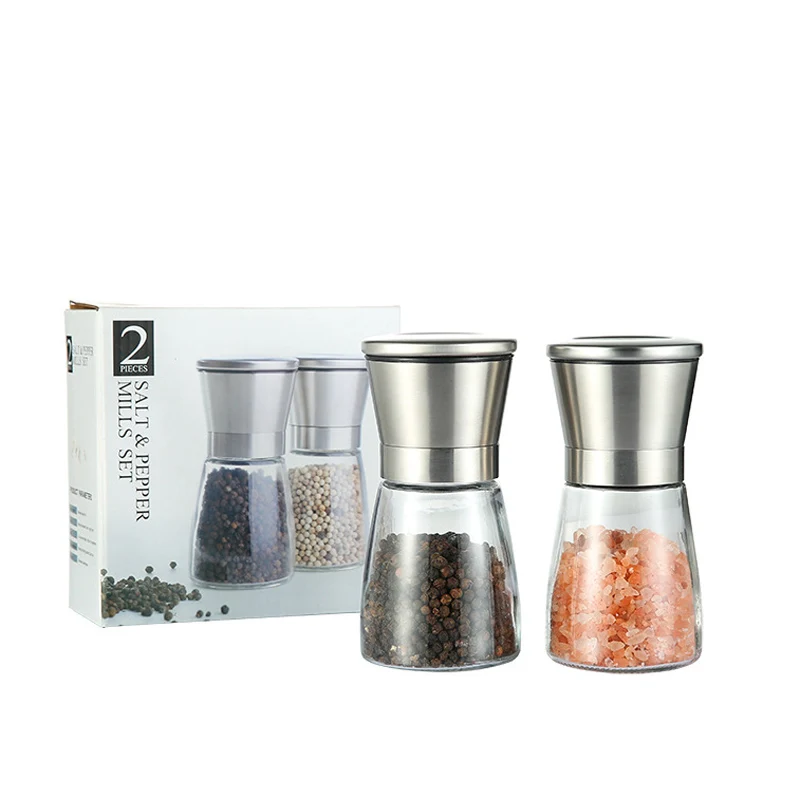 

2pcs Glass Pepper Grinders Salt Mill Ceramic Core Spice Jars Set Kitchen Bottle Accessories