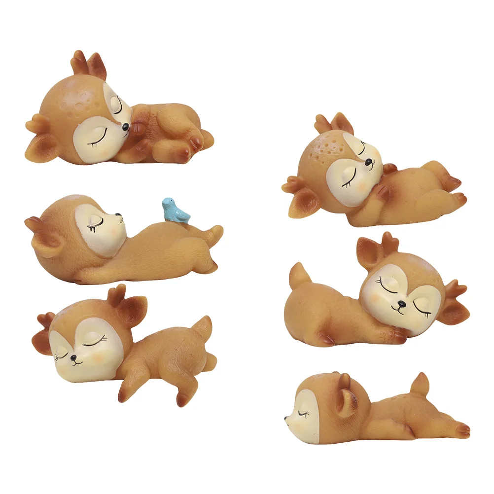 

6pcs Deer Figurines Cake Topper Woodland Doe Fawn Desktop Decoration Miniature Statue Party Ornaments for Shower Birthday