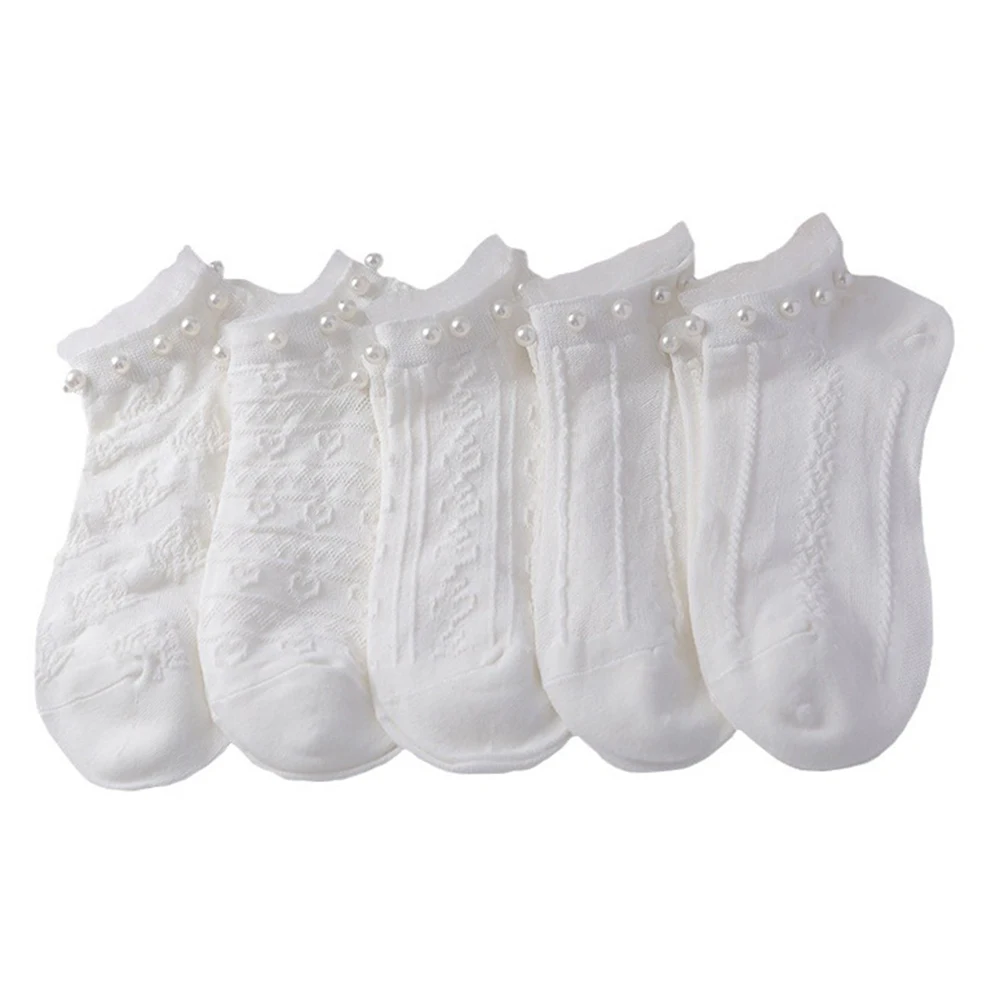5 пар/партия женские мягкие носки с жемчугом