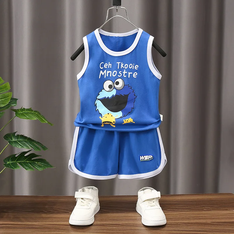 

Kids Summer Vest Clothing Suit Baby Boys Cartoon Cotton Sleeveless T-shirt Shorts 2Pcs Sets Children Fashion Loungewear 1-5Years