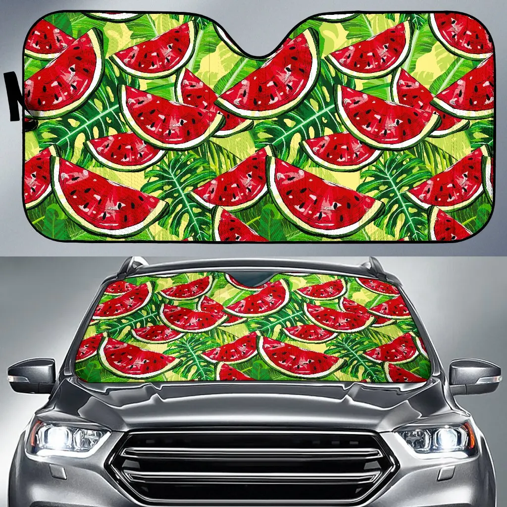 

Tropical Leaves Watermelon Pattern Print Car Sun Shade