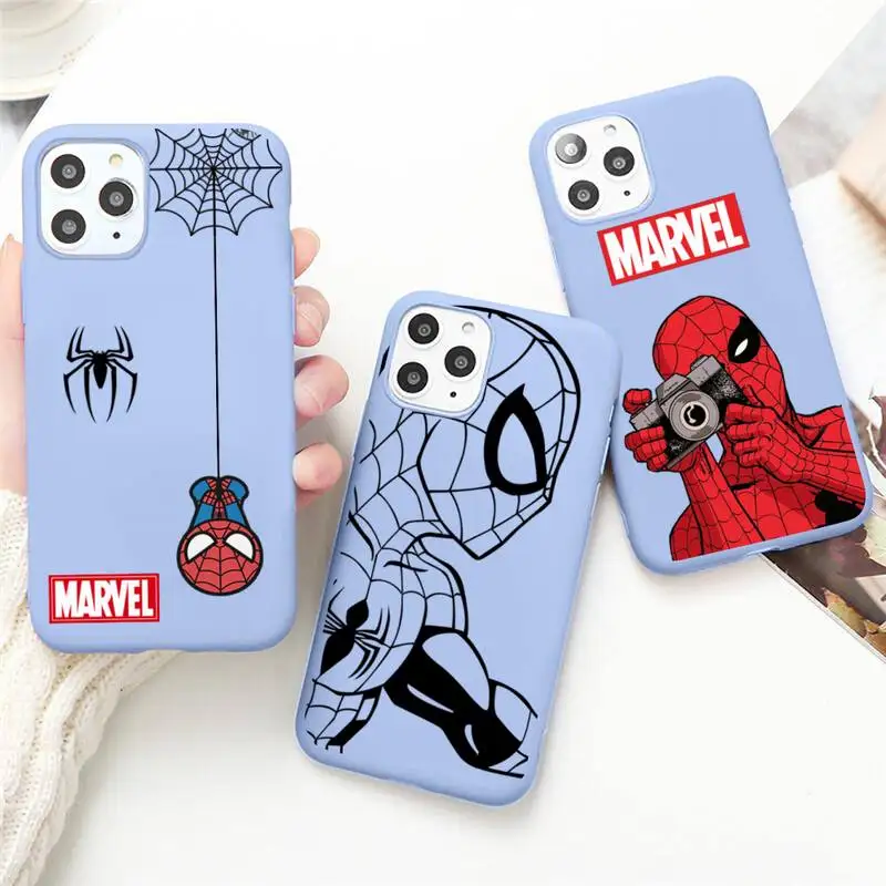 

Marvel spider man spiderman Phone Case for iPhone 13 12 mini 11 Pro Max X XR XS 8 7 6s Plus Candy purple Silicone cover