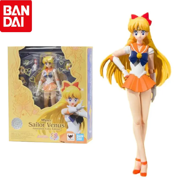 

Original Bandai Sailor Moon SHF Sailor Venus Animation Color Edition Anime Action Figures PVC Model Collection Toys Gift For Kid