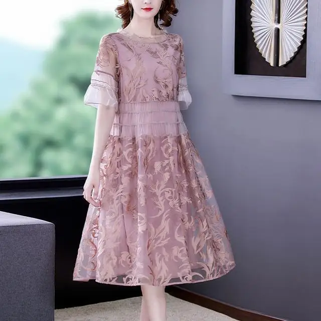 

Женское длинное Сетчатое платье с вышивкой, свободное ТРАПЕЦИЕВИДНОЕ ПЛАТЬЕ с цветочной вышивкой, модель Q23 на лето, 2022