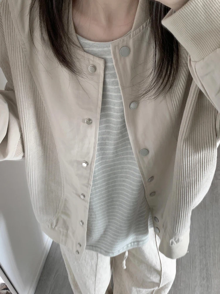 Американская винтажная вельветовая лоскутная верхняя одежда для женщин ранняя