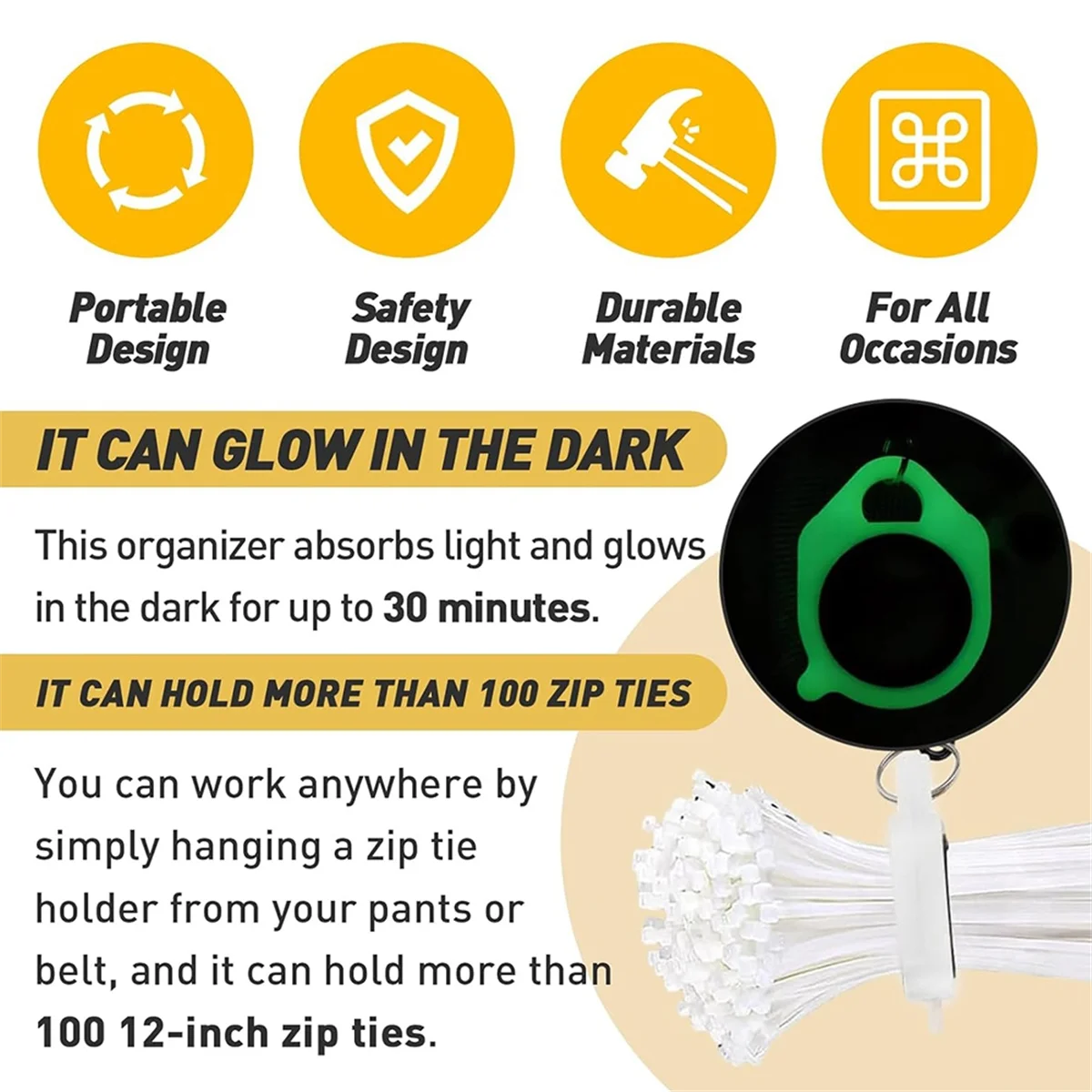 Органайзер для стяжек на молнии держатель кабельных светящийся в темноте