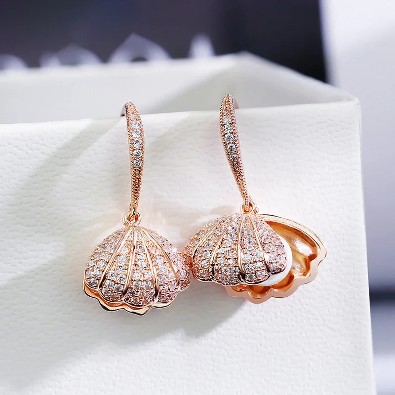 

Модные пляжные жемчужные женские серьги, открытые медные серьги-подвески из циркона, женские дорожные аксессуары, бижутерия в подарок