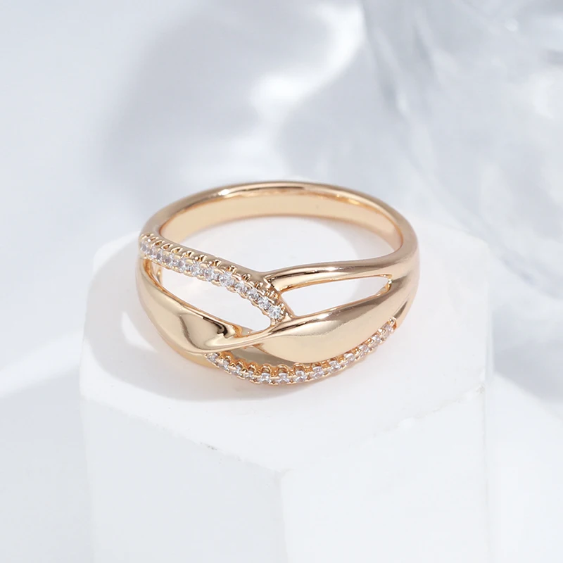 

New Design Hollow Twist Line Luxury Rings for Women 585 Rose Gold Tiny Zircon Fine Finger Jewelry Fashion Party Trend Sexy Rings