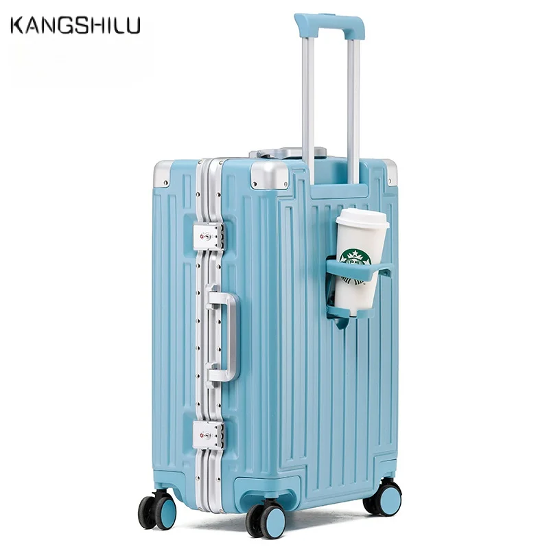 New Aluminum Frame Luggage Business Travel Luggage Male Trolley Case Mute Universal Wheel Leather CaseCombination Lock