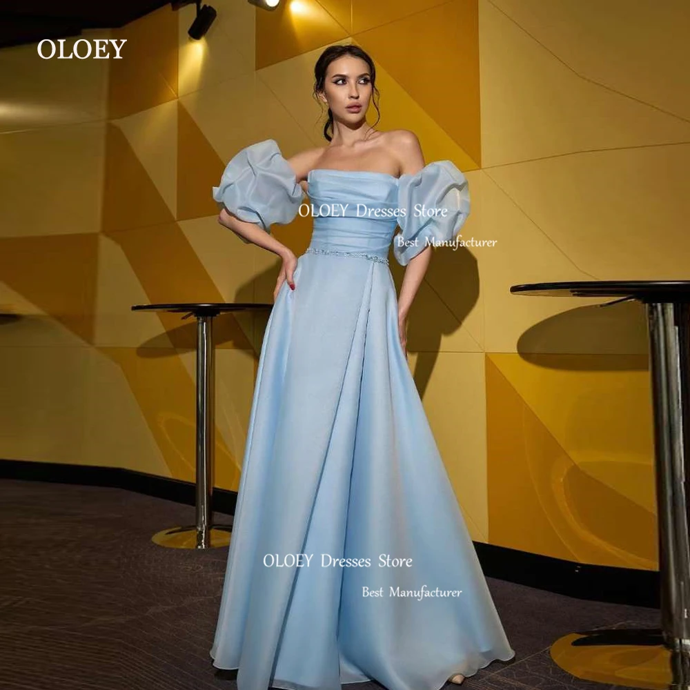 

OLOEY 2023 Simple Strapless Evening Dresses Separate Sleeves Floor Length Prom Gowns Split Formal Party Dress Plus Size Event
