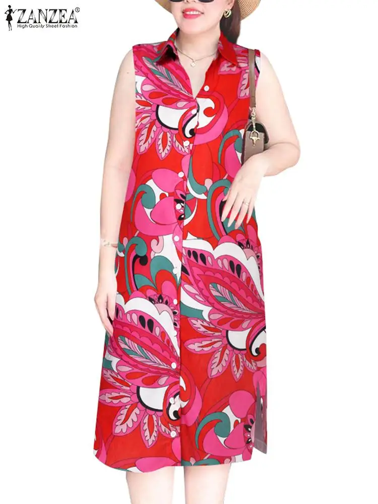 Летняя богемная Женская Повседневная рубашка ZANZEA Модный женский сарафан без