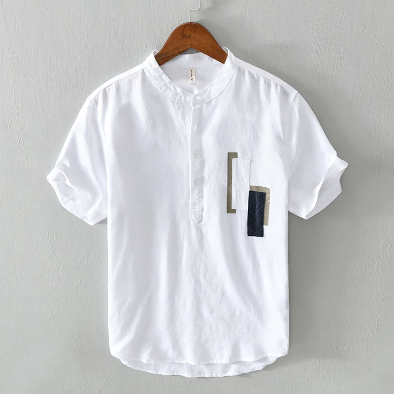 

2023 New Men's Fashion Korean Version of Solid Color Linen Hong Kong Wind Leisure Thin Five-quarter Sleeve Cotton Linen Shirt