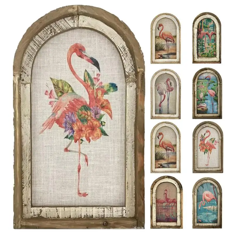 

Wall Paintings For Bedroom Wood European Style Decorative Wall Art Rustic Pink Flamingo Animal Floral Painting Art Home Decor
