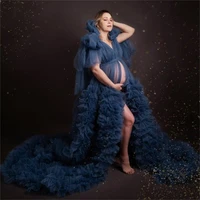 2022 maternity photoshoot dress lace up prom gowns sheer tiered ruffles sweep train robes custom made