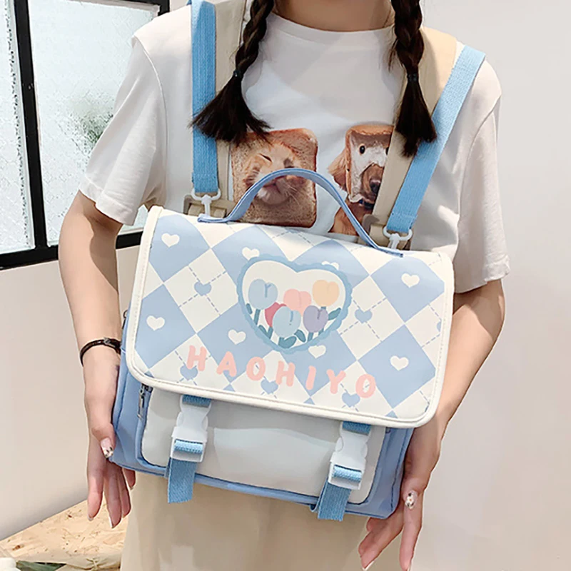 

HAEX Kawaii Diamond Lattice Backpacks Women Fashion 2022 Trend Harajuku Crossbody Shoulder Bags JK Uniform Mochila Femenina