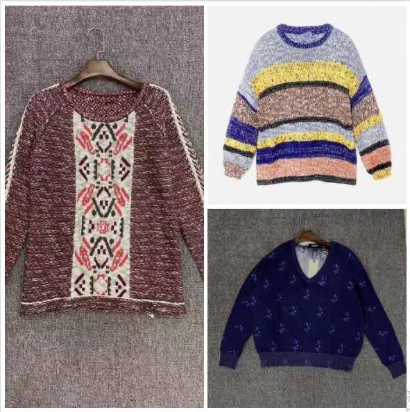 

Foreign trade Spain desigual women's sweater vintage print color bump round neck loose jumper sweater