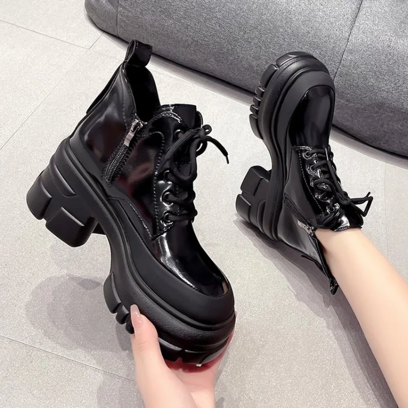 

Harajuku Women Wedges Sport Shoes for Woman Increasing Chunky Dad Sneakers Ladies Breathable Platform Leather Casual Shoes