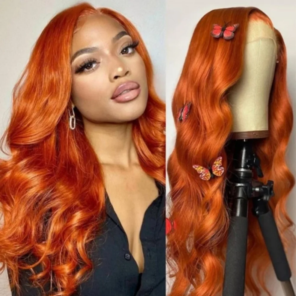 

Ginger Orange Wavy Wig Synthetic Lace Front Wigs For Women Body Wave Glueless Pre Plucked Hairline Wig With Baby Hair Cosplay