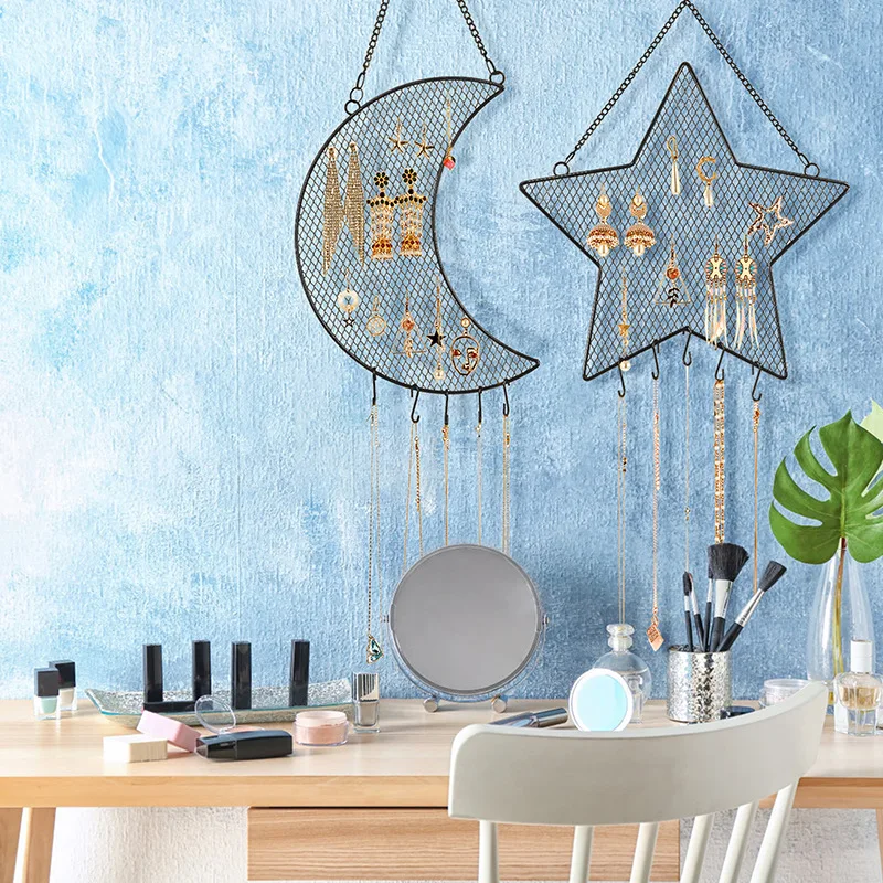 Jewelry Display Stand Jewelry Storage Rack for Earring Necklace Hanger Holder Moon Star Wall Mounted Display Stand Organizer
