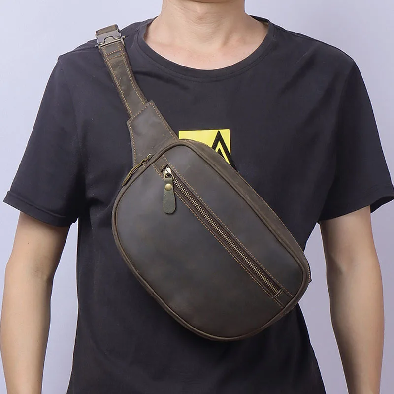 

AETOO New multifunctional handmade retro tide crazy horse leather Fanny pack men's genuine leather cross-body back backpack cow