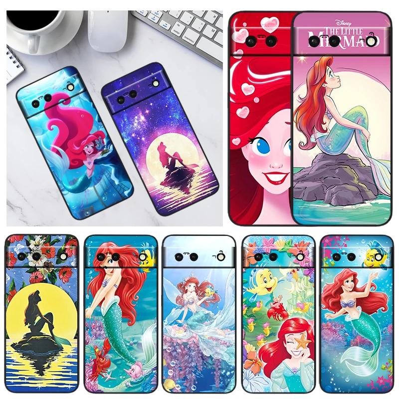 

Disney The Little Mermaid For Google Pixel 7 6 Pro 6A 5A 5 4 4A XL 5G Shell Soft Silicone Fundas Coque Capa Black Phone Case