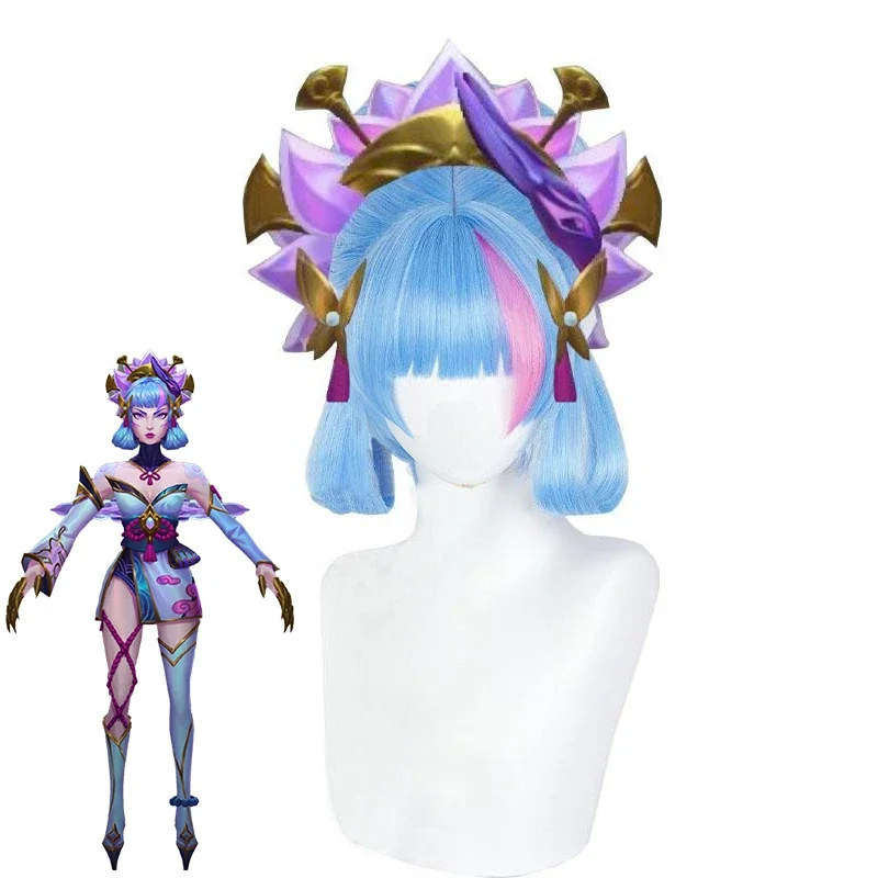 

LOL Spirit Blossom Evelynn Cosplay Wig 40cm Mixed Color Short Hair Women Halloween Heat Resistant Perucas Synthetic Hair