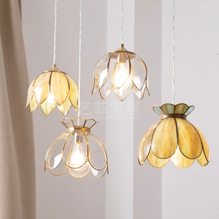 

New Chinese Lotus Copper Chandelier Single Head Bar Kitchen Island Central Kitchen Balcony Hallway Chandelier Restaurant Lotus