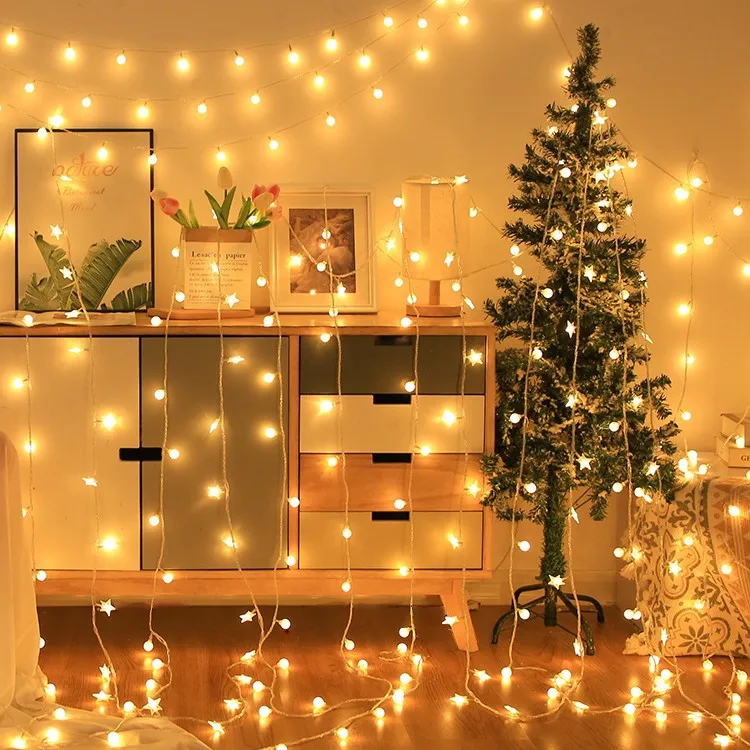 Светодиодный 50 м мигающие огни гирлянды Звездные декоративные Рождественская