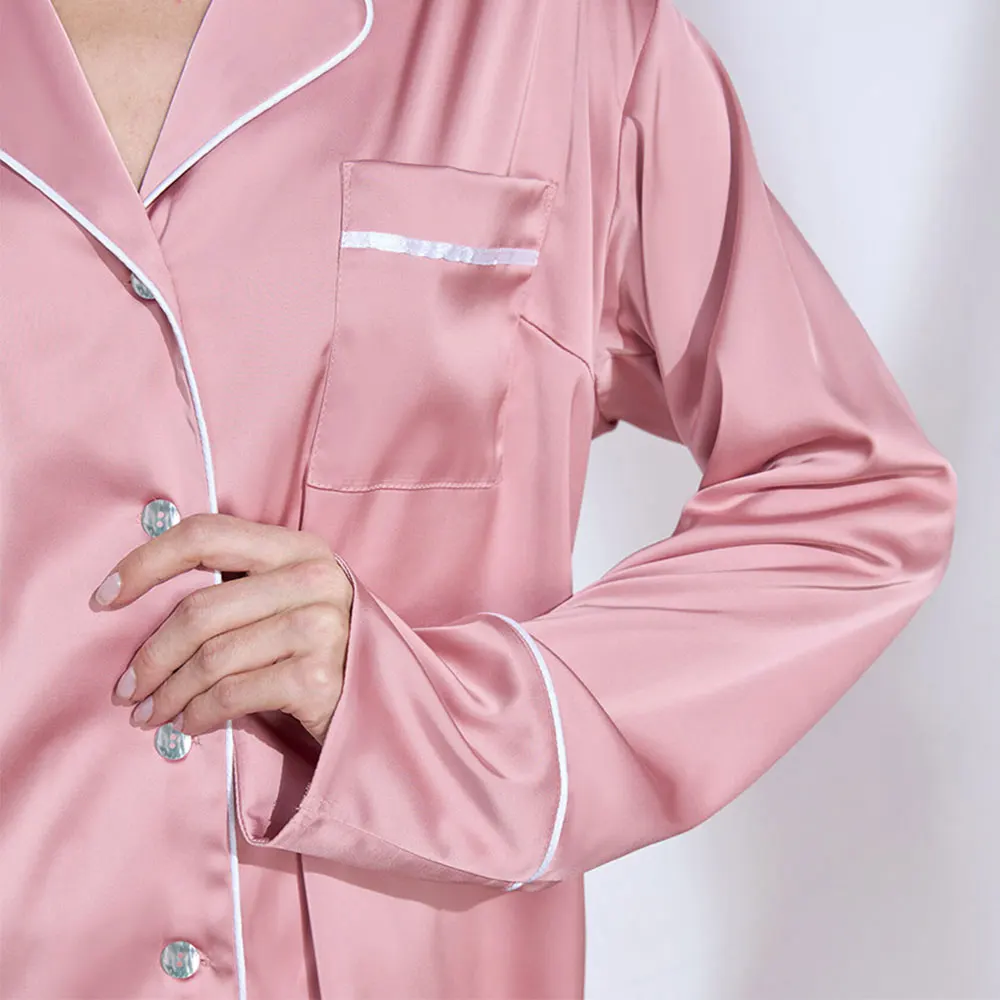 Women French Style Fashion Simple Natural Comfortable Long Sleeve Suit Collar Long Style Pajamas Ladies Home Wear