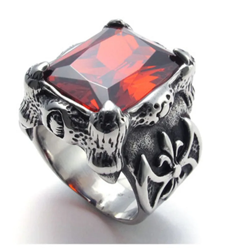 

Fashion Punk Style Diamond Ring European and American Retro Men's Stainless Steel Axe Gemstone Jewelry