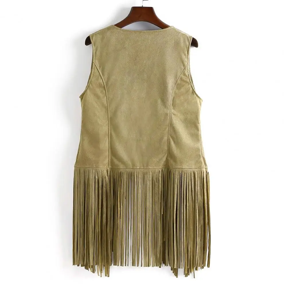 

Sleeveless Vest Sleeveless Fringe Cardigan Vintage Western Cowboy Cosplay Hippie Sleeveless Women's Waistcoat Fringed for Stage
