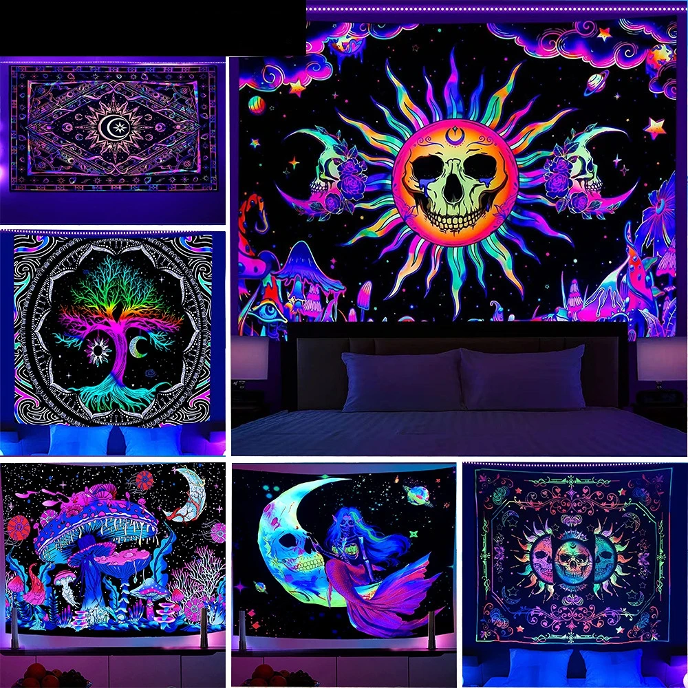 

Fluorescent Tapestry Big Mushroom Tapestry UV Reactive Star Moon Tapestry Wall Aesthetic Tapestry Home Decor Tapestry