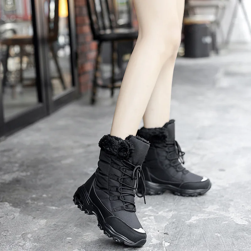 thick sole Boots Woman Lace-up Snow Boots Warm Platform Winter Shoes Women Round Toe Comfortable chunky Boots for Women Fashion