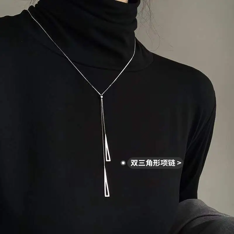 

Women's Double Triangle Necklace Autumn and Winter New Sweater Chain Versatile Fashion Personality Alloy Neckchain Wearing Piece