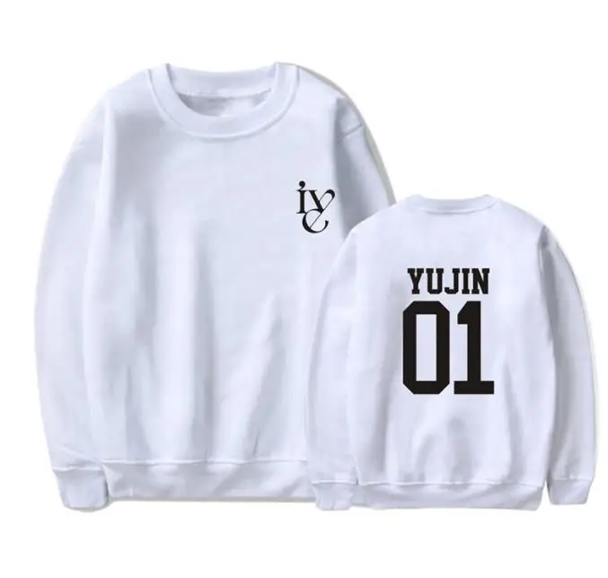 

New arrival kpop IVE member name printing o neck hoodies unisex black/white fleece pullover sweasthirt