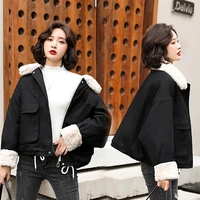 2020 winter new casual women short parkas warm fur spliced long sleeve female jacket padded cotton jacket coat autumn outerwear