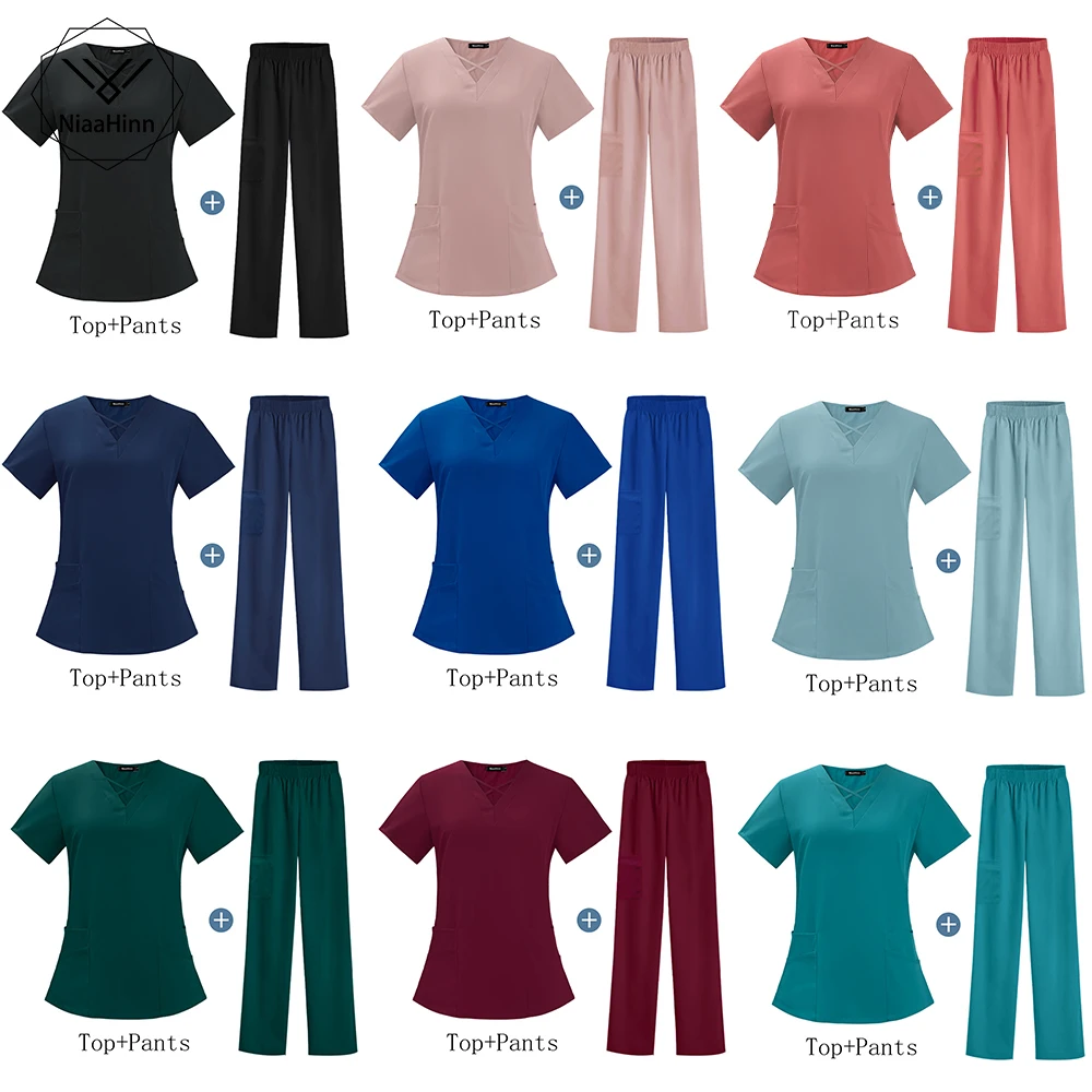 

Pet Shop Pet Scrubs Costume Women Clothes Beauty Salon Work Uniforms Short-sleeved Health Services set Working Surgical Suits