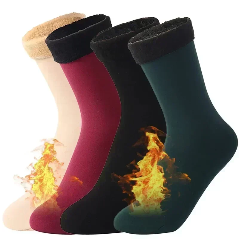 

Women Winter Warm Thicken Thermal Socks Velvet Soft Casual Solid Color Sock Wool Cashmere Home Snow Boots Floor Sock Autumn