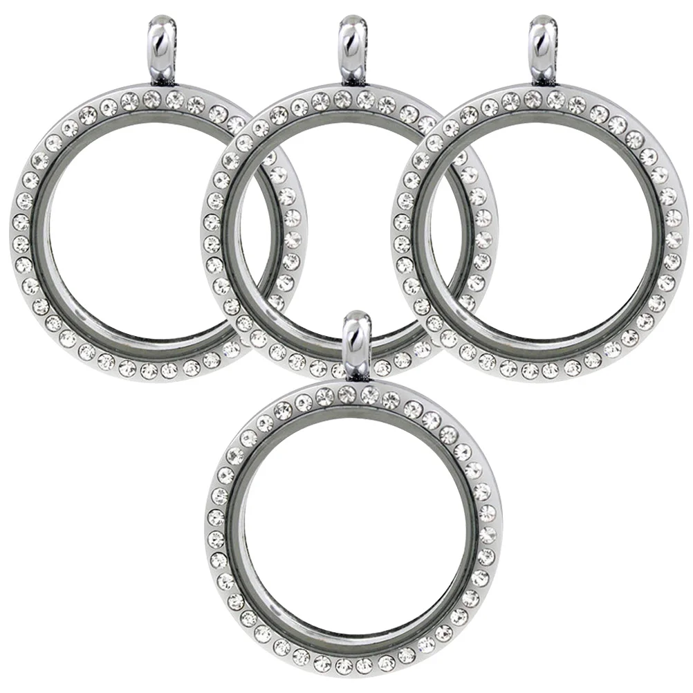 

4 Pcs Diamond Photo Pendant Jewelry Pendants Rhinestone Moisennette Small Box DIY Picture Frame Ornament Alloy Choker Necklace