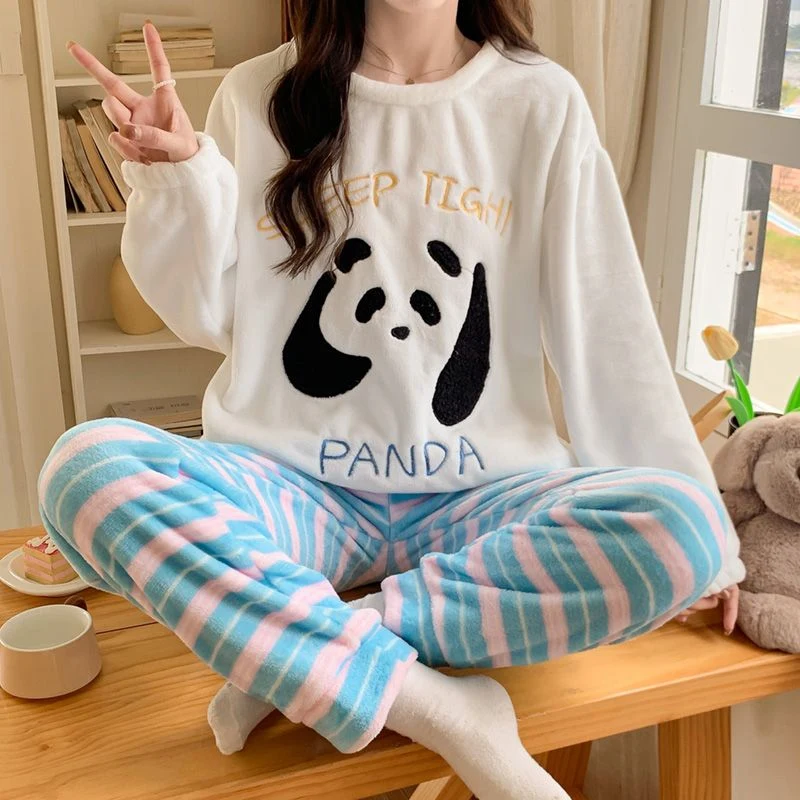 2024 зимние толстые теплые фланелевые пижамные комплекты с длинными рукавами для