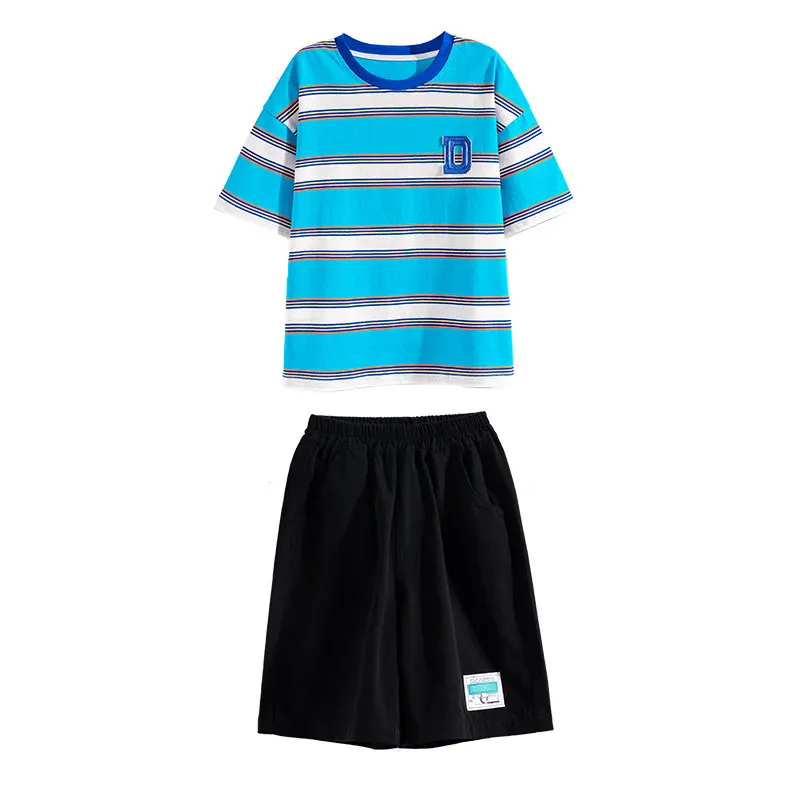 Big Boys Clothes Summer 2022 Sport Outfits T-Shirt+Shorts 2 PCS Kids Striped Print Children Clothing Sets Teen 6 8 9 10 12 14Yrs
