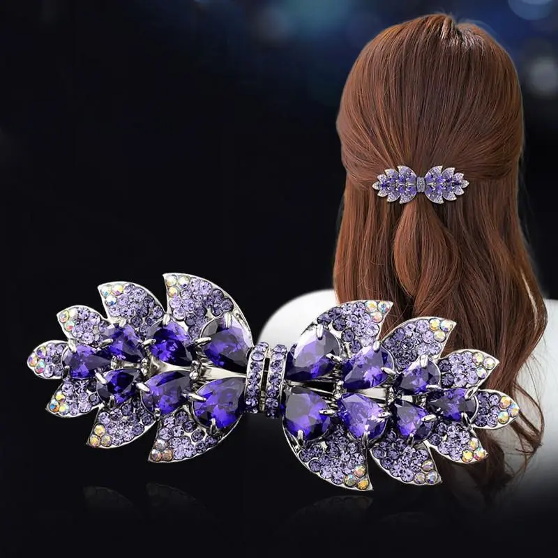

New high-grade purple crystal spring hairpin glittering zircon horizontal clip temperament mother fashion hair accessories
