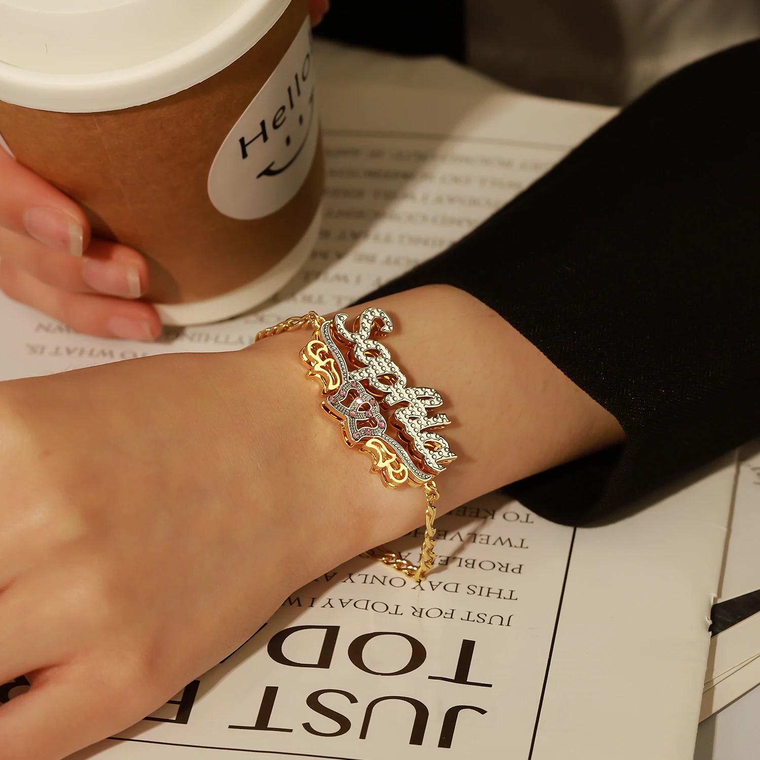 Customized Name Bangles Heart Nameplate Cuban Chain Personalized Custom Name Stainless Steel Gold Bracelets For Women jewelry