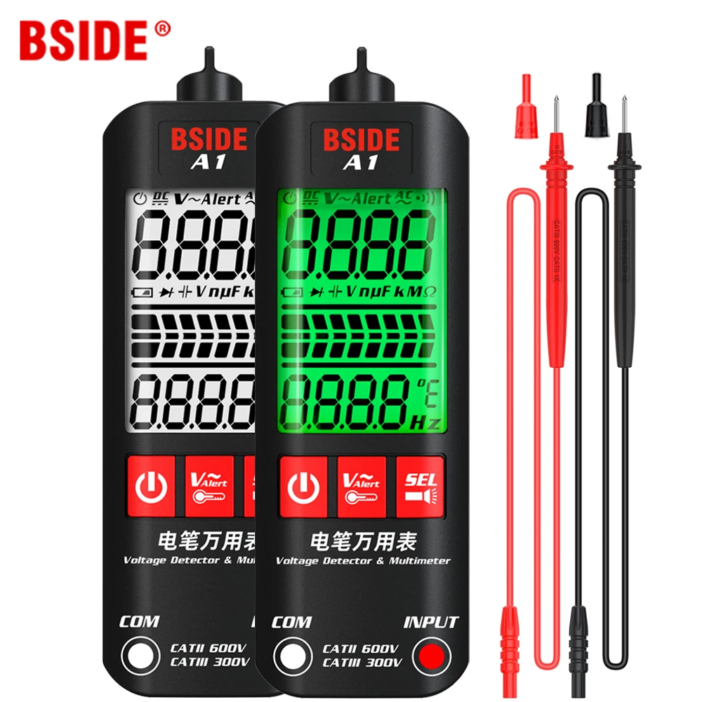 Bside Tensão Tester Detector Display a Cores Caneta Elétrica sem Contato Dupla Faixa de Fio Vivo Distinguir Ohm hz Ncv Medidor