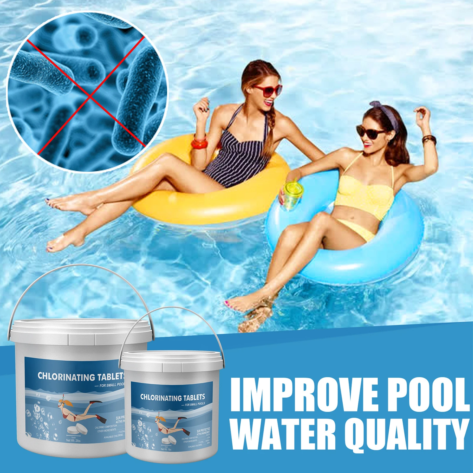 

1/2 lb Pool Chlorine Tablets for Hot Tub Plunge Pools and Spas Disinfection and Cleaning Water Quality Swimming Pool Accessories