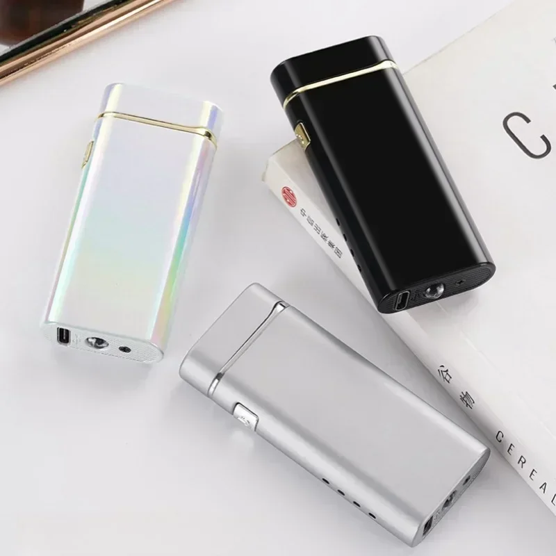 Металлическая дуговая пожарная зажигалка, перезаряжаемая через USB плазменная беспламенная зажигалка, дисплей мощности, светодиодный мигающий свет, электрические зажигалки типа C (art.: 3920d11bc5b77) - 3920d11bc5b77