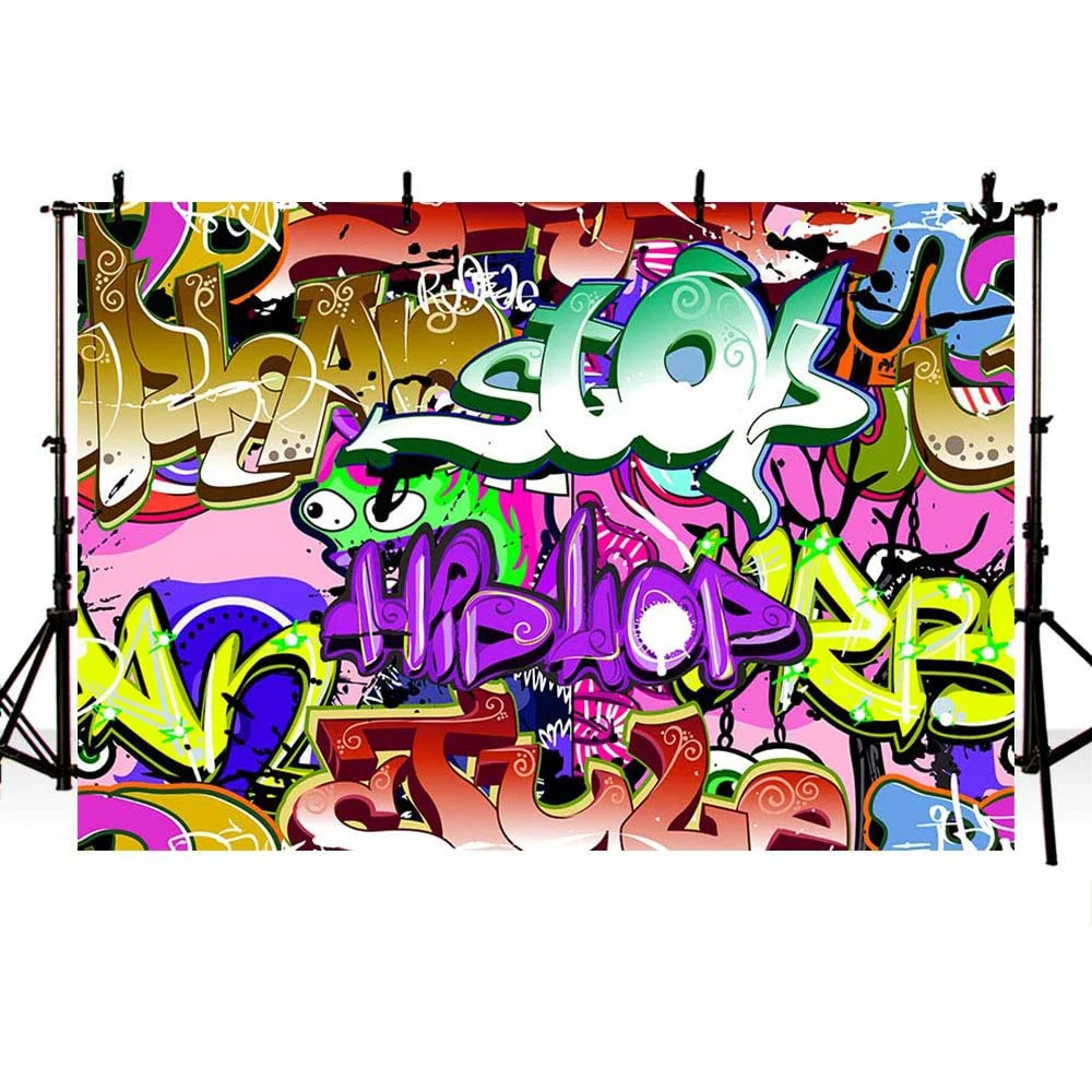 

Vinyl 7x5ft Graffiti Music 80s 90s Themed Photography Background for Parties Hip Hop Birthday Backdrops Party Banner Photo Booth